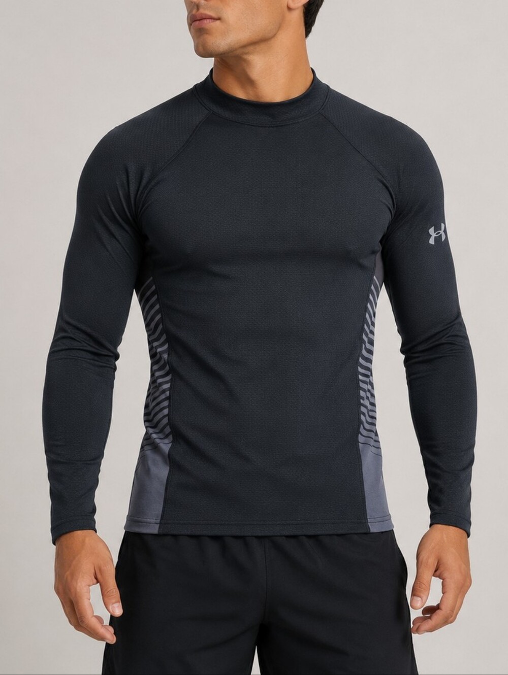 Under Armour ColdGear Reactor MockNeck Top Black Men L Fitted Baselayer Gorpcore